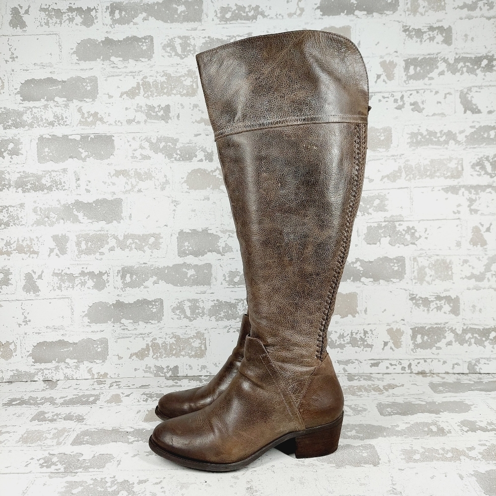 Vince Camuto Bendra Brown Leather Over The Knee Fashion Boots A657